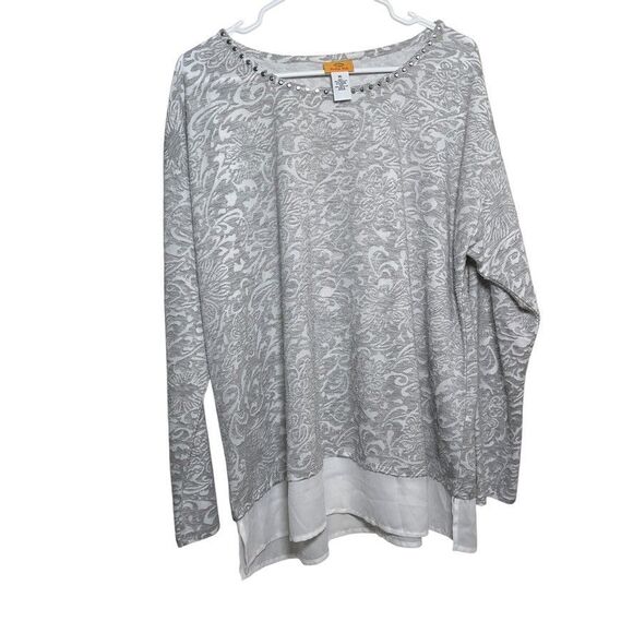 Ruby Rd Blouse Women's XL Layered Textured Rhinestone Gray Career Top Shirt - Picture 1 of 9